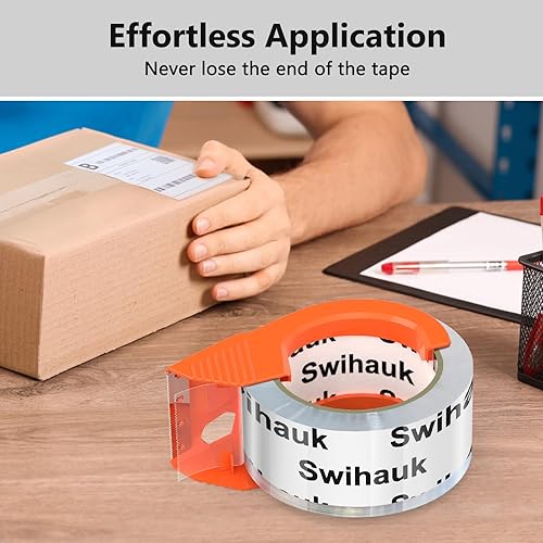 Miniatura 4 de Total de 400 yardas, paquete de 6 unidades de 1.18 pulgadas x 66.6 yardas, cinta de embalaje resistente con combo de dispensador, cinta de envío