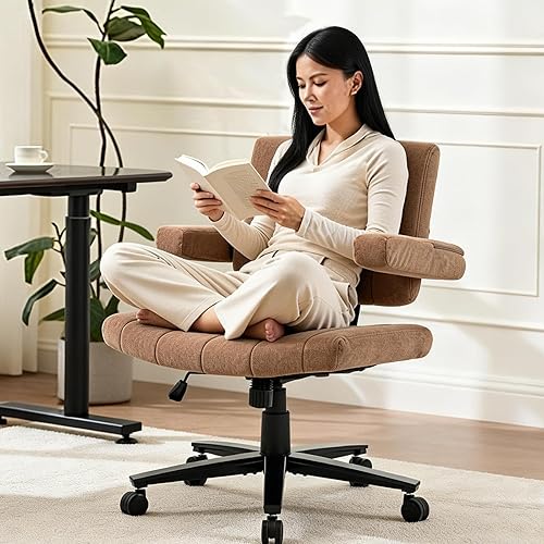 Miniatura 2 de Silla de oficina con tiras cruzadas, VComfortable silla de escritorio con patas cruzadas con brazos y ruedas, silla de juegos de tocador ancha