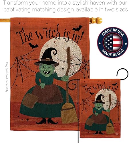 Miniatura 4 de Juego de banderas de Halloween con estacas de jardín, cartel de arpillera para puerta, soporte de pared, tumba, porche, tapiz al aire libre, bruja