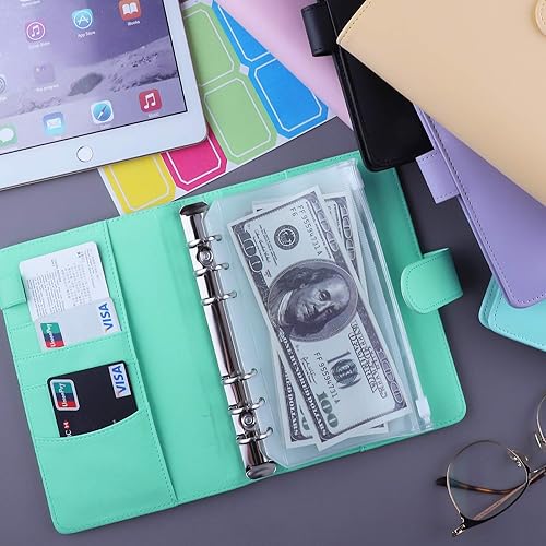 Miniatura 6 de Antner A6 - Funda de piel sintética con 12 bolsillos para carpetas A6, 6 anillas y sistema de sobres para apartar dinero