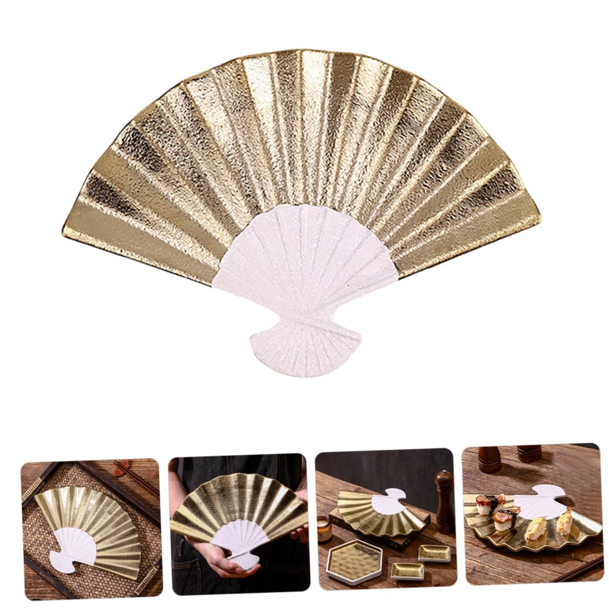 UKCOCO Plateau Utilisation Longue Durée en Céramique de Service à Sushis Forme Éventail Style Japonerie Multifonctionnelle pour Restaurants et Hôtels