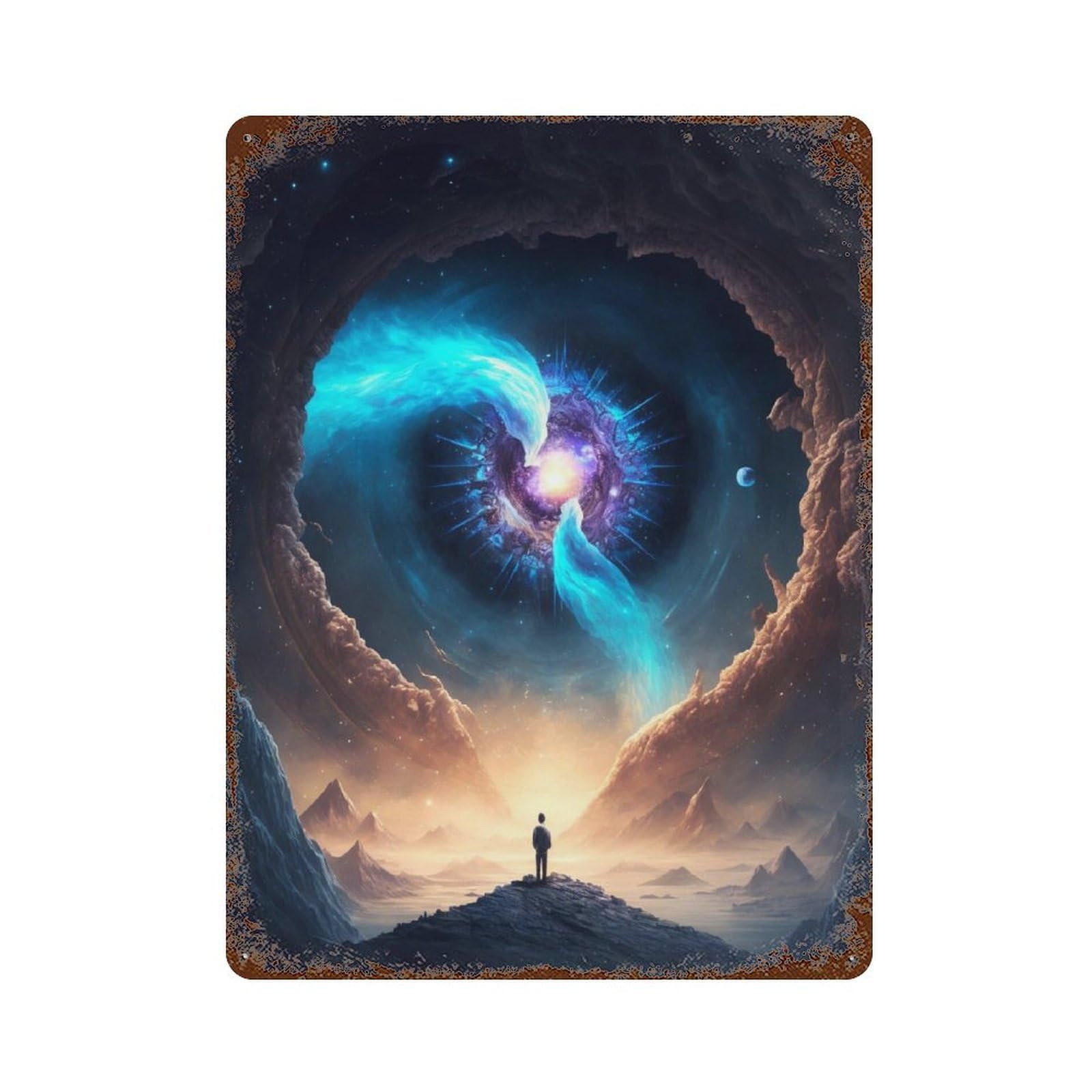 Rustic Tin Plaque with Galactic Portal Adventure -2 Design 15.7"x11.8", for Cafe, Home Bar And Lounge Decor, Novelty Wall Decor