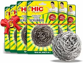 HIC Stainless Steel Scrubber 15 Grams Non Rusting Wire Scrubbers for Tough Stain Removal |Kitchen Oily Steel Glassware Aluminium Dishes Plates Utensils Cleaning,(5x2 Pcs) Set of 10