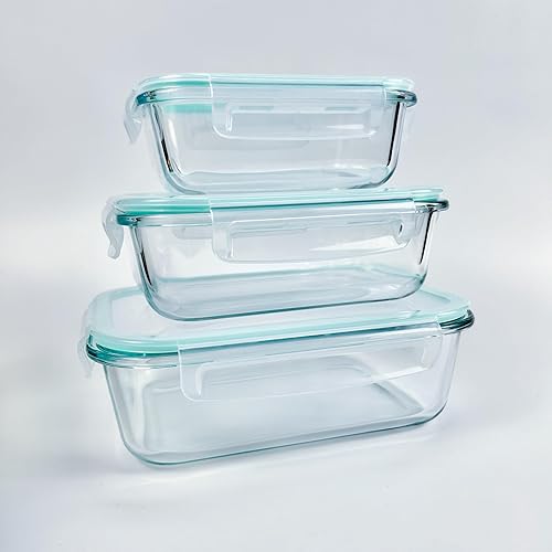 Juego de 3 recipientes de almacenamiento de alimentos de vidrio sellados, reutilizables, para despensa, cocina, contenedor de almacenamiento de