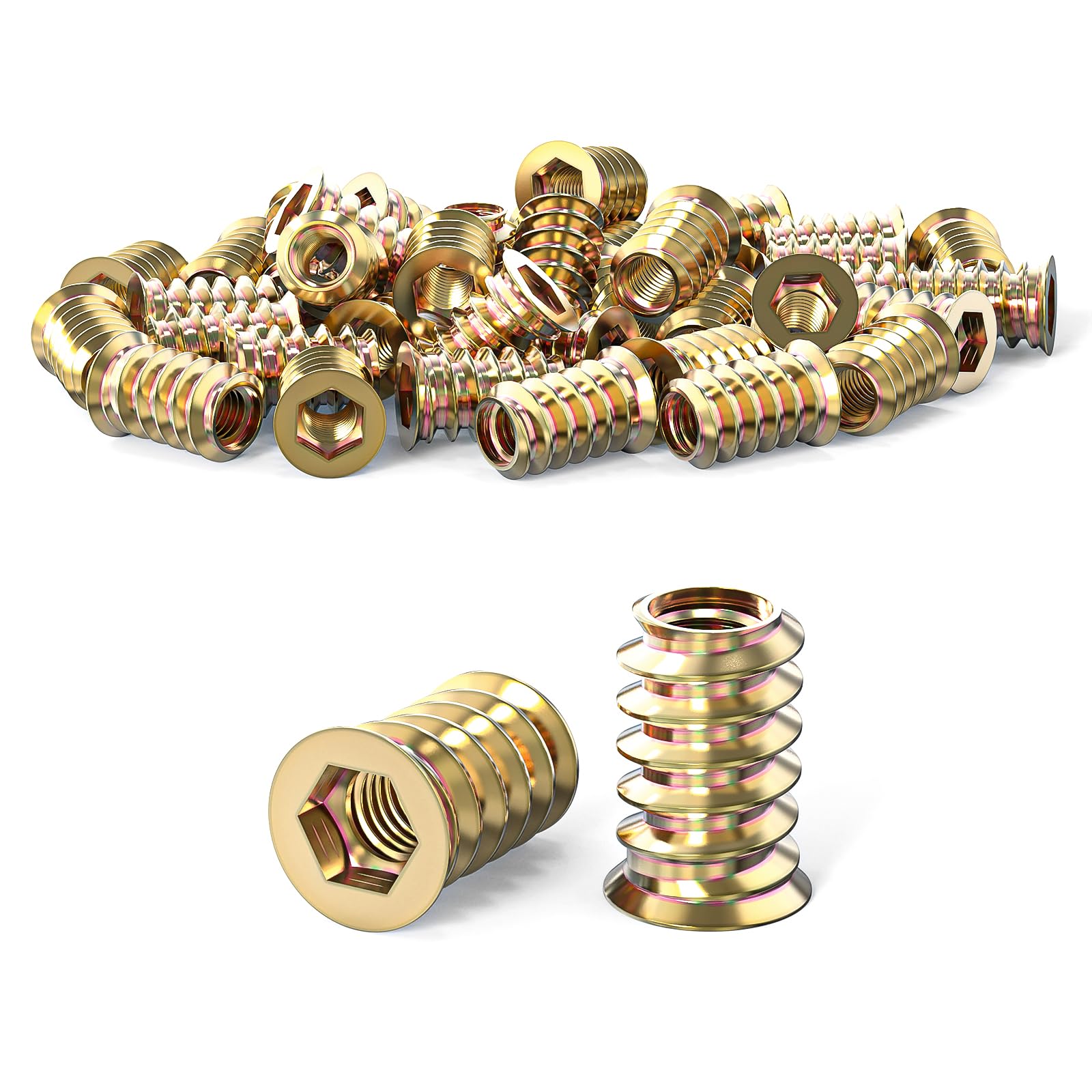 ORTAVA Einschraubmutter M8 x 20mm, 20 Stück Gewindeeinsatz Holz, Einschraubmuffen, Verzinkte Hex Innensechskant Muttern Gewindeeinsätze für Holzmöbel