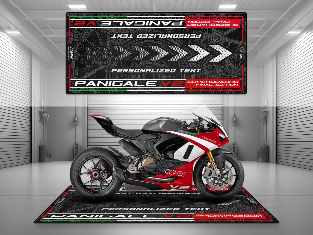 MPM Motorcycle Mat for Panigale V2 Superquadro Final Edition Washable Non - Slip Oil & Water Resistant Parking Pitmat for Garage, Showroom, Workshop Use | Size 1: 86.6 x 39.4/220 x 100 cm