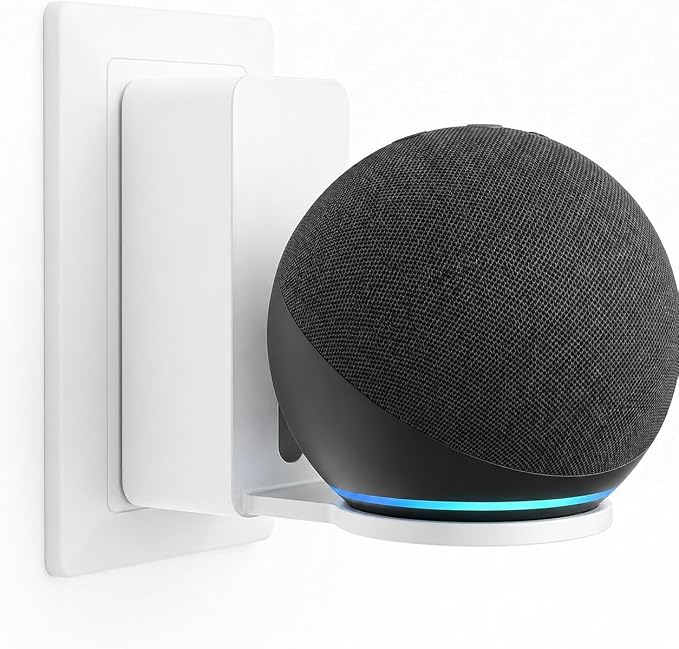 Soporte de Pared para Echo Dot y Alexa, Sin Taladro, Enchufe Directo, Compatible Echo Dot 3ª 4ª 5ª Gen y Echo Pop, Gestión de Cables y Fuente Integrada, Blanco