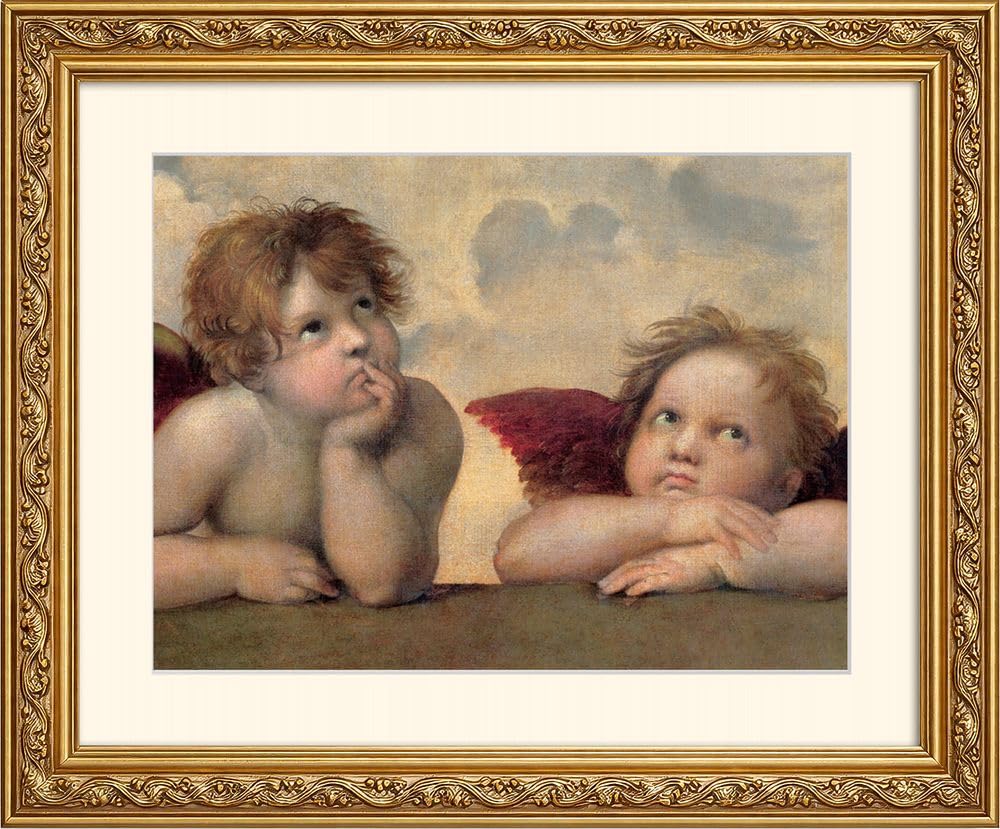artissimo Bild Raffaello Sixtinische Madonna Engel Angeli gerahmt 63x53 cm Querformat – Gemälde Kunstdruck mit Echtholzrahmen & Passepartout AG4676