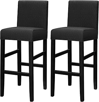 Lellen Reusable Pub Counter Stool Chair Covers Slipcover Stretch Removable Washable Dining Room Chair Covers Bar Stool Covers with Backs (Icy Silk Jacquard Black, 2PCS)
