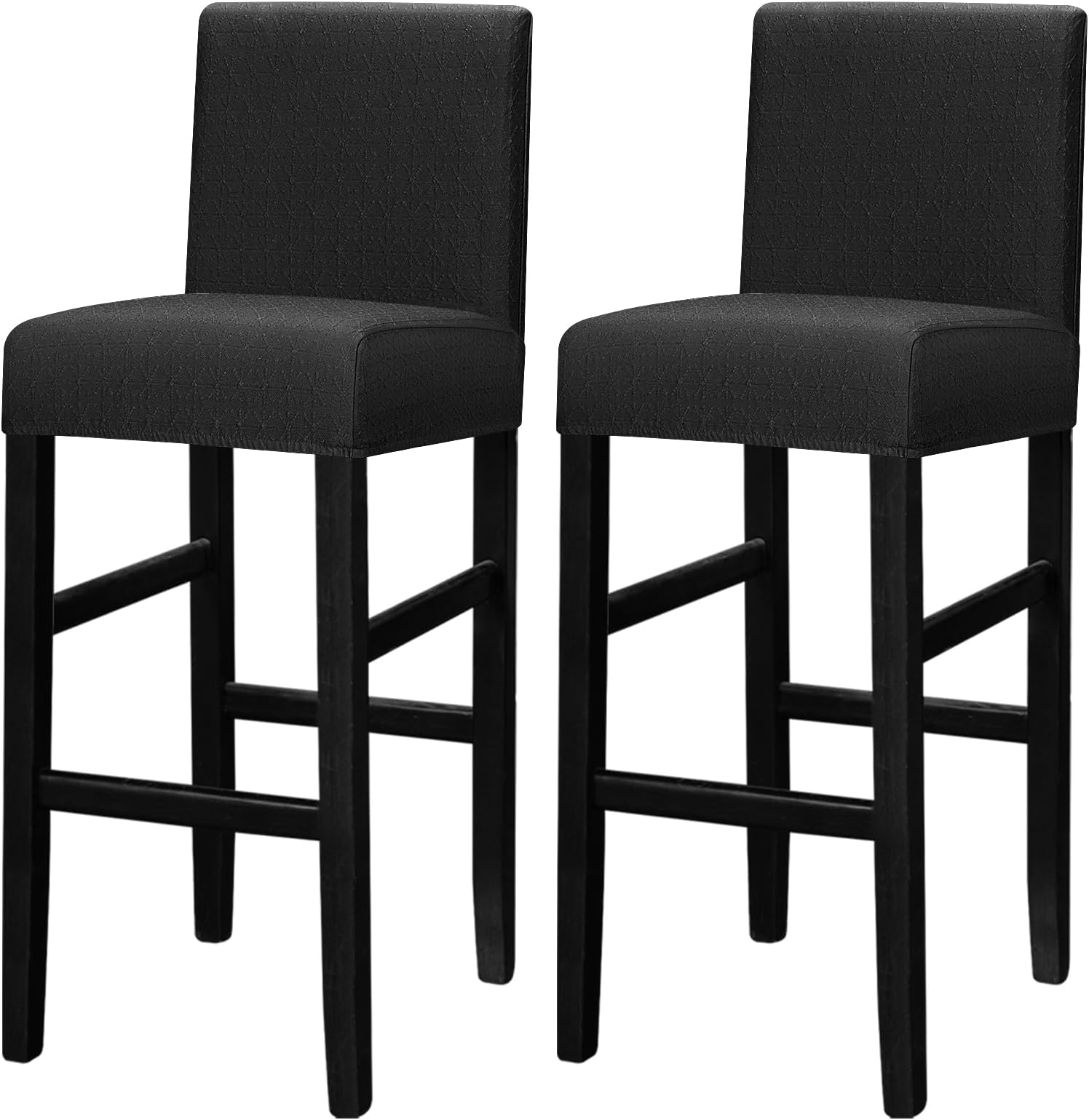 Lellen Reusable Pub Counter Stool Chair Covers Slipcover Stretch Removable Washable Dining Room Chair Covers Bar Stool Covers with Backs (Icy Silk Jacquard Black, 2PCS)