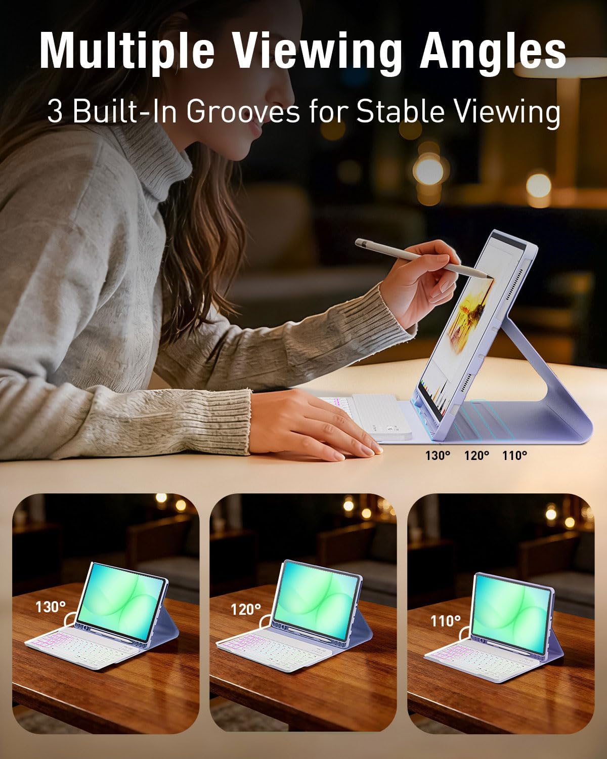 Keyboard Case for Samsung Galaxy Tab A9+/A9 Plus 11 Inch 2023 (SM-X210/X216/X218), Detachable Color Backlit Bluetooth Keyboard and Mouse, Lightweight Stand Cover with Pen Holder (Purple Marble)