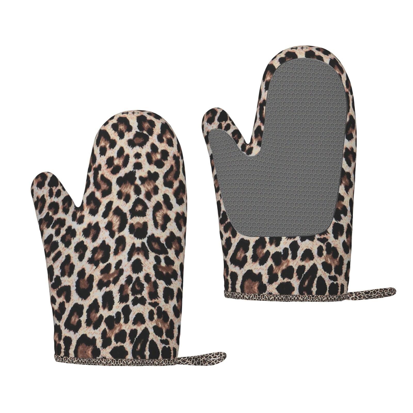 Leopard Print Print Silicone Oven Gloves - Heat Resistant Grill Bbq Gloves With Fingers Waterproof Non Slip Oven Mitts Kitchen Cooking Gloves For Baking, Grilling, Barbeque
