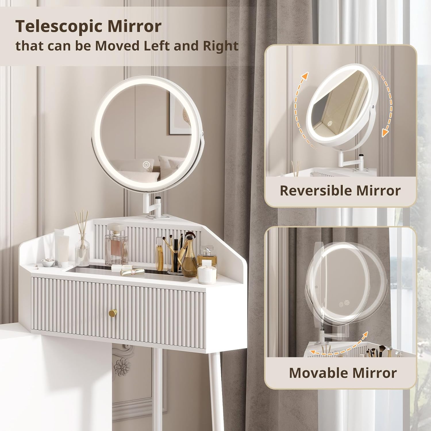 Telescopic and movable mirror features