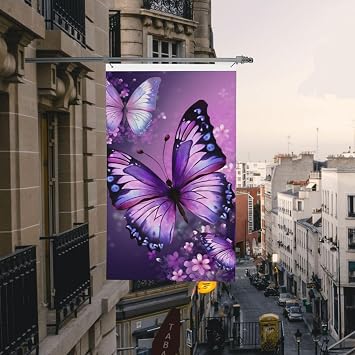 Flag 3x5 Ft Outdoor Flag Garden Flags for Outside Beautiful Purple Butterfly Art Flag Large House Flags with Grommets Yard Decorative Flags Holiday Banner for Outside Indoor Party Home Decor