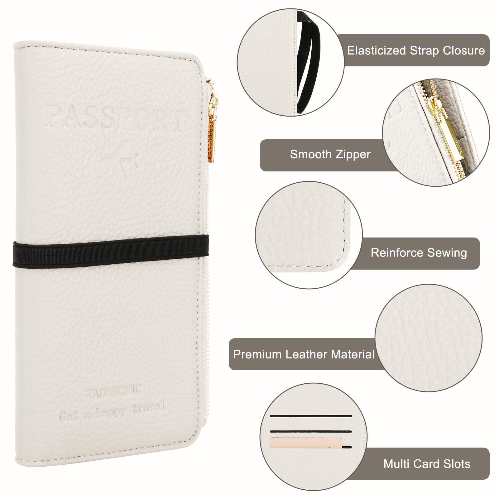 DOB SECHS Cartera de cuero para pasaporte, funda para pasaporte RFID, funda para tarjetas de crédito para mujer, bolsa organizadora de accesorios de viaje con ventana de identificación, bolsillo con