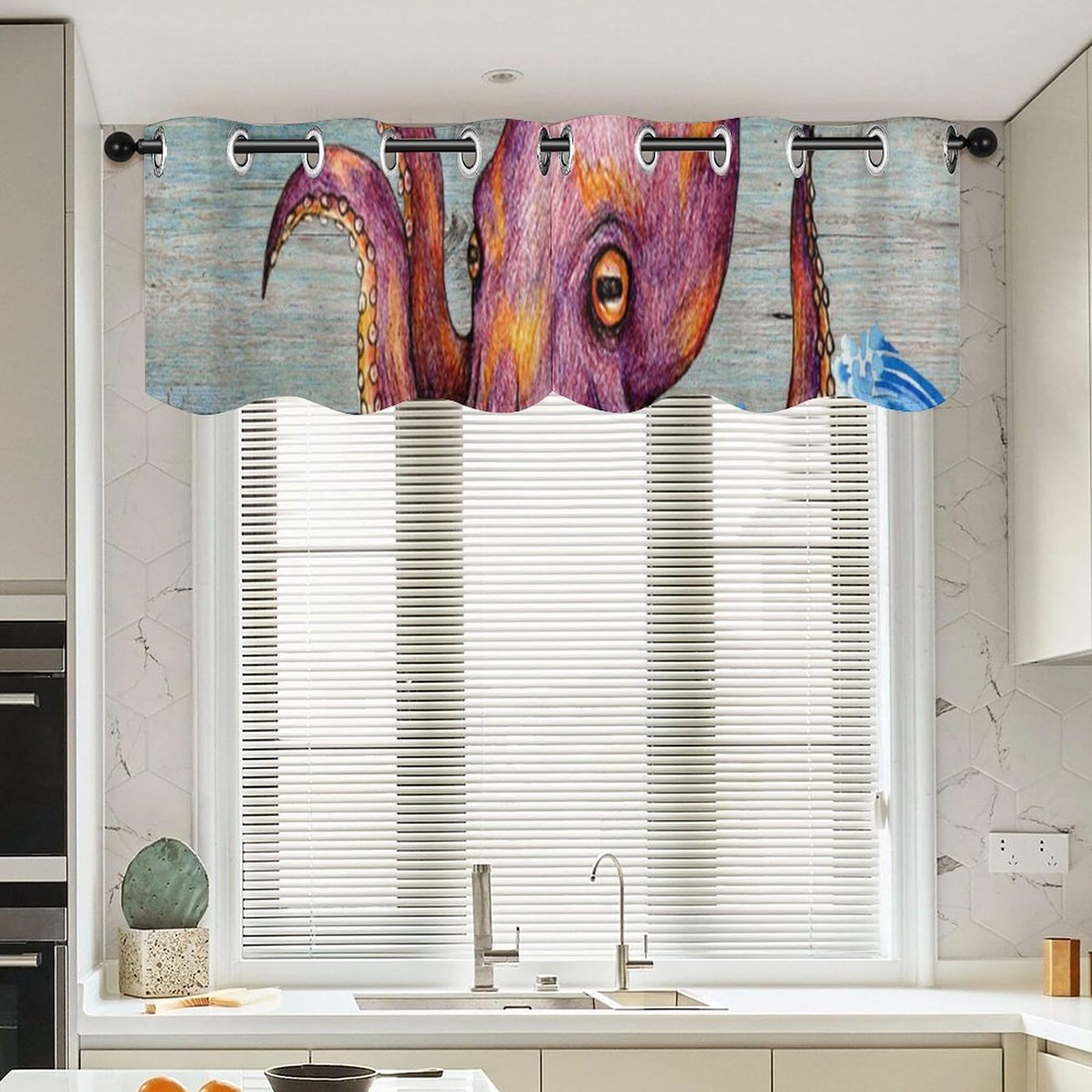 Rideaux de fenêtre pieuvre (lot de 2) 132x45.7 cm pour cuisine et bain
