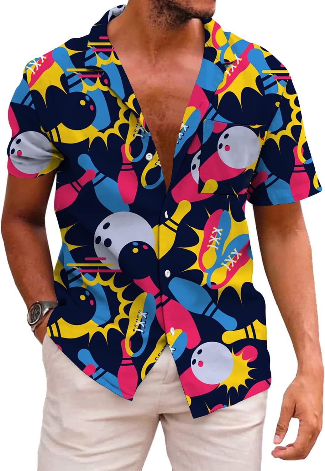 Funky Hawaiian Shirt for Men Palm Beach Shirts Tropical Vacation Clothes