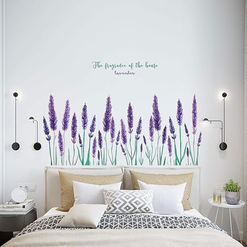 Miniatura 6 de Amaonm - Calcomanía de pared removible de lavanda morada, flores frescas con letras para pared, despegar y pegar, decoración artística para niños,