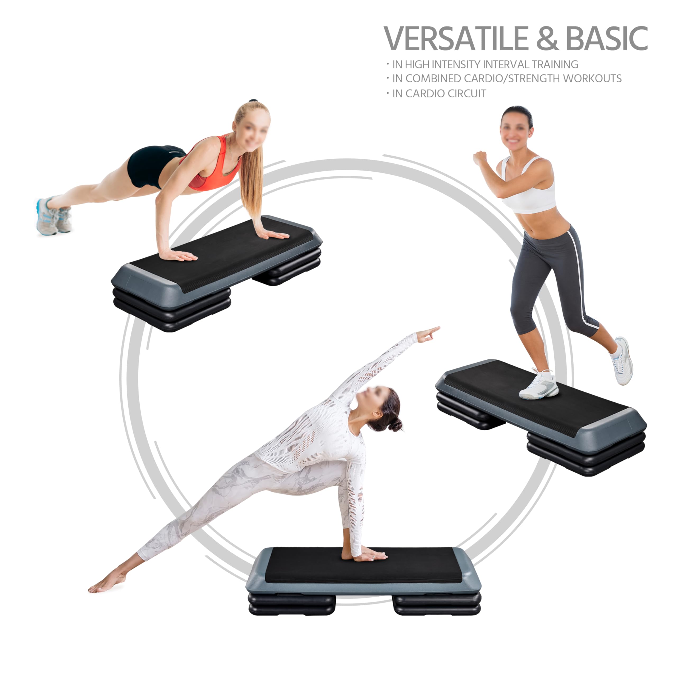 Step da Aerobica Piattaforma Step con 3 Altezze Regolabili Stepper per Fitness per Allenamento Domestico Palestra Ufficio 109,5 x 42 cm Grigio