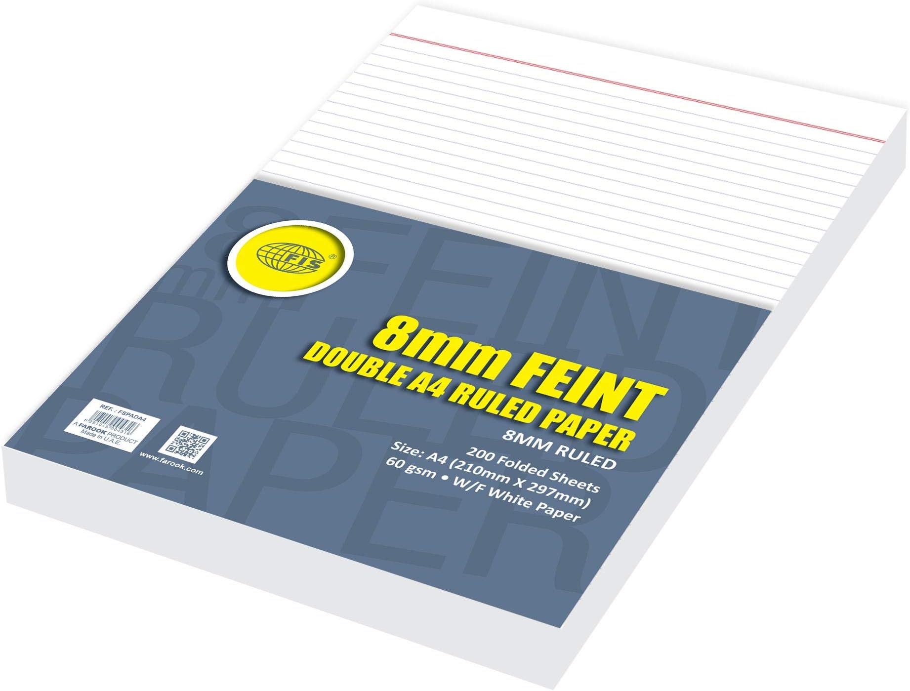 FIS Folded 8 mm Feint Ruled Paper, 200 Folded Sheets, A4 Size - FSPADA4