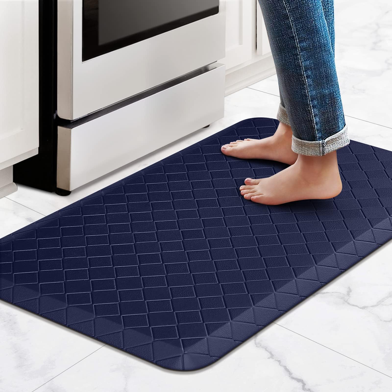 HappyTrends Kitchen Runner Rugs Anti-Fatigue mats ,17.3"x 28",Non Slip Waterproof Ergonomic Comfort Mat for Kitchen, Floor Home, Office, Sink, Laundry ,Blue
