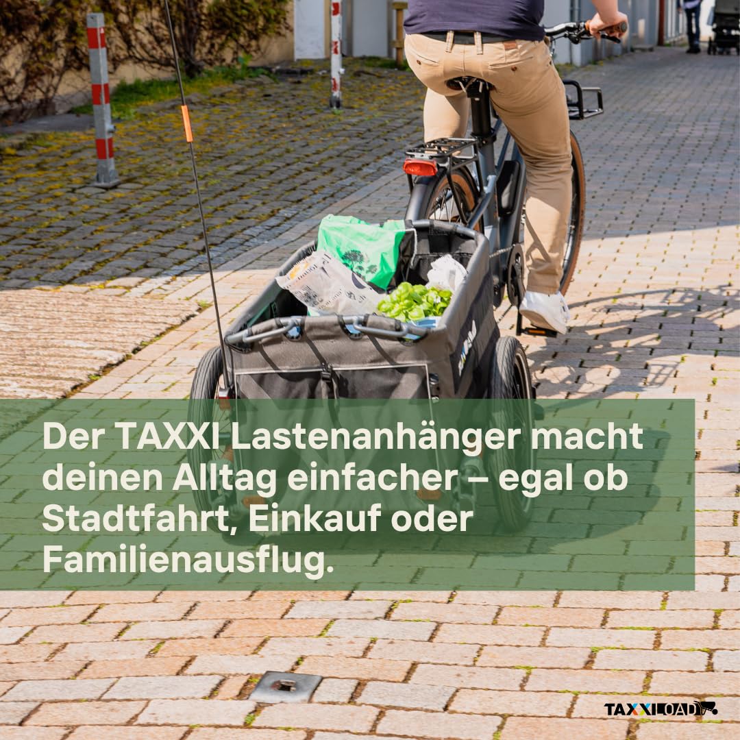 TAXXI Load 45 Lastenanhänger mit Federung für Fahrrad – Stabiler Fahrradanhänger bis 45 kg – gefedert, klappbar, wetterfest, Reflektoren, Kupplung, für Alltag & Freizeit