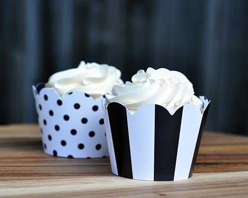 Miniatura 3 de Envoltorios para cupcakes en blanco y negro para bodas, graduaciones, fiestas de cumpleaños de niños y adultos, baby showers, juego de 24 envolturas