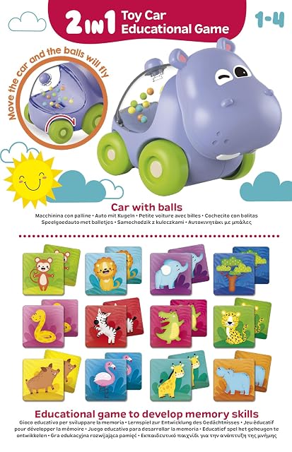 Foto 3 de 6 de Lisciani - Coche Hippo y Juego de Memoria para Bebés - Juego Educativo - Desarrollo Sensorial