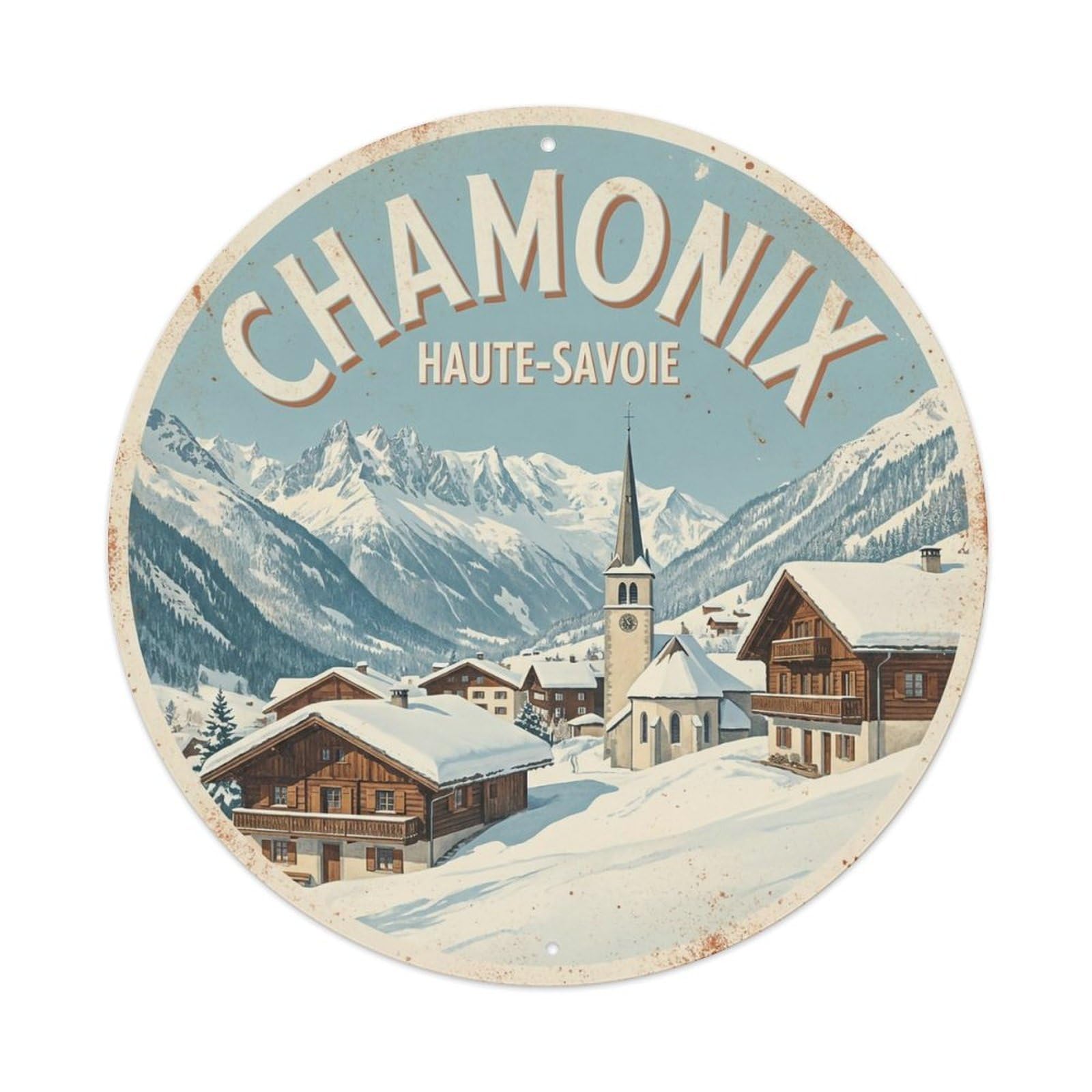 Vintage Travel Chamonix France Winter Metal Tin Sign