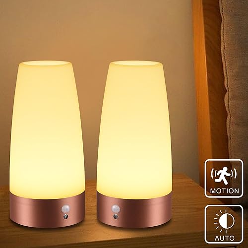 Miniatura 8 de WRalwaysLX Lámpara de mesa con sensor de movimiento (Paquete de 2, redonda, bronce)