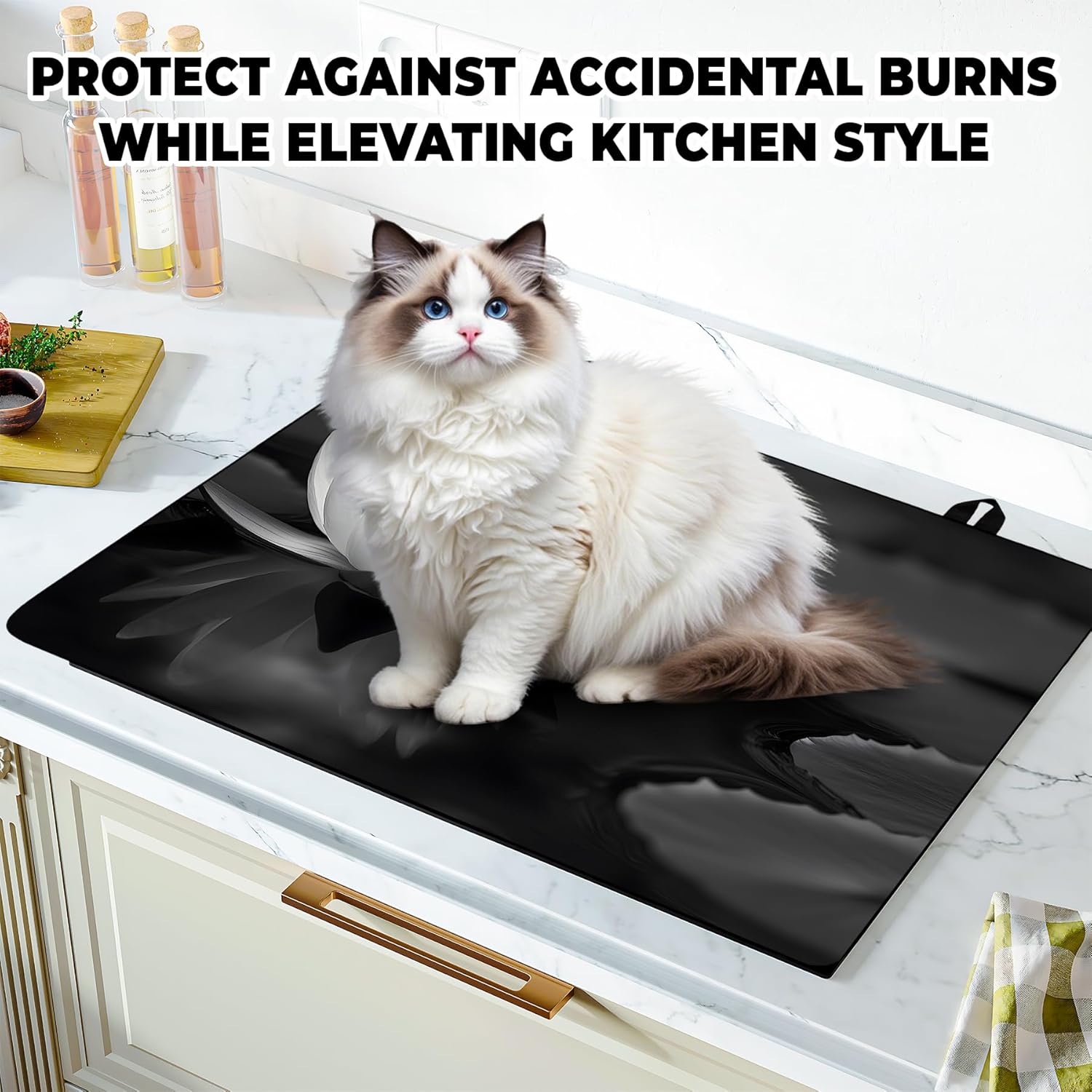 Stove Top Cover Flower Gas Stove Top Cover for Home Decoration Kitchen Pad Non-Stick Washable Cooktop Covers Countertop Protector Keep Stove Clean (White lotus-3, 28L"x20W")