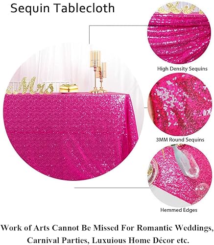 Miniatura 5 de Partisout Mantel rectangular de lentejuelas color rosa intenso de 50 x 80 pulgadas, mantel rústico para mesa de fiesta, mantel pequeño para