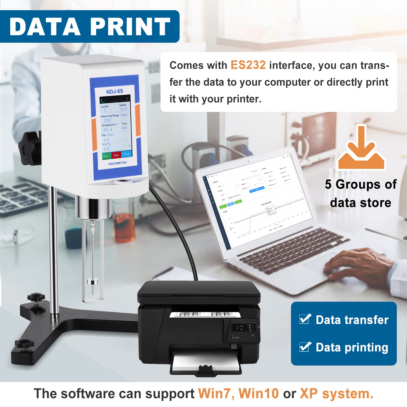 Viscosímetro giratorio digital de 10-2,000,000 mPa.S, medidor de viscosidad con salida de datos e impresión, viscosímetro de laboratorio para pintura y aceite, cosmético adhesivo ± 1% 100