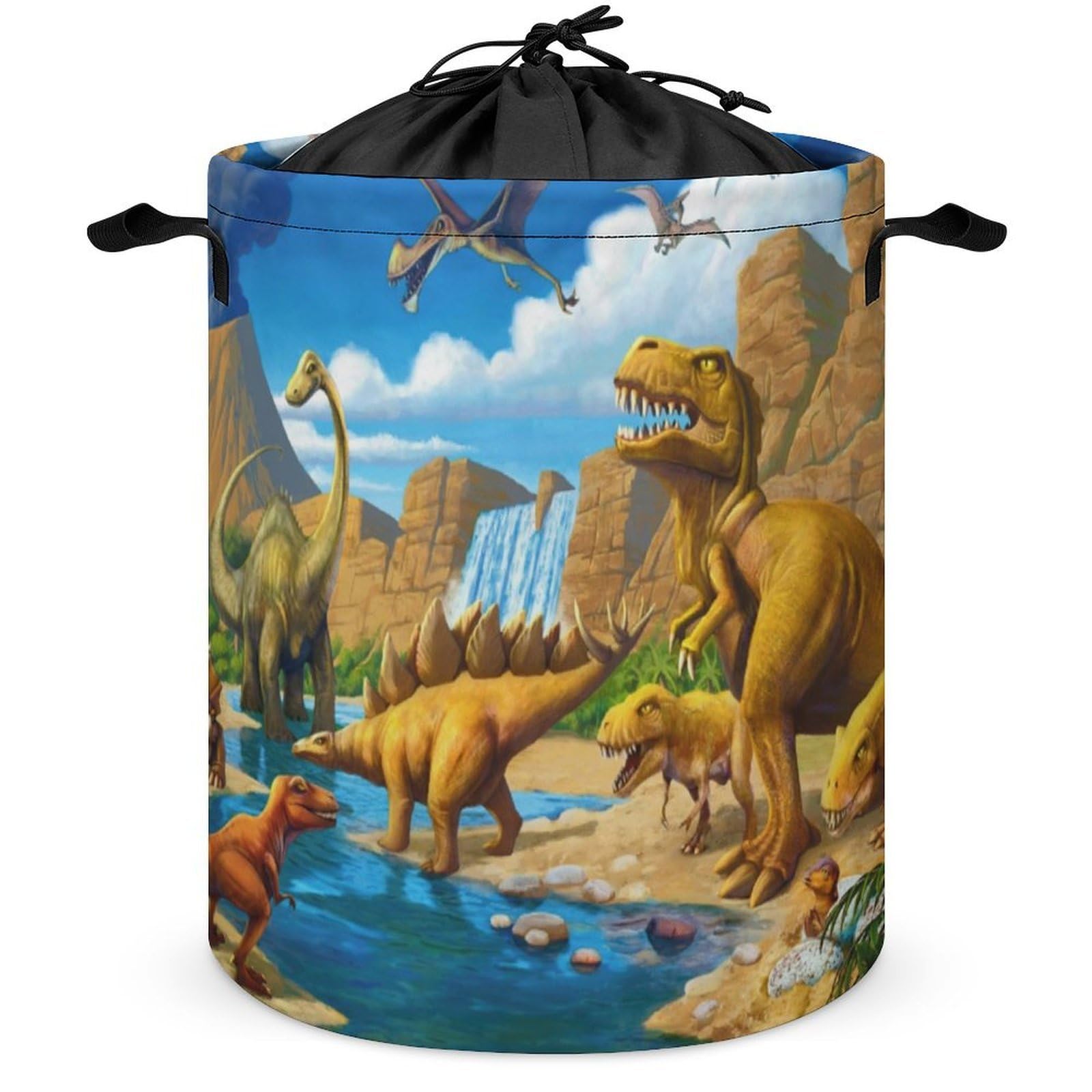 Wlntrophic Drawstring Laundry Hamper, Dinosaur Carnivoros Laundry Basket, Washing Basket with Handle