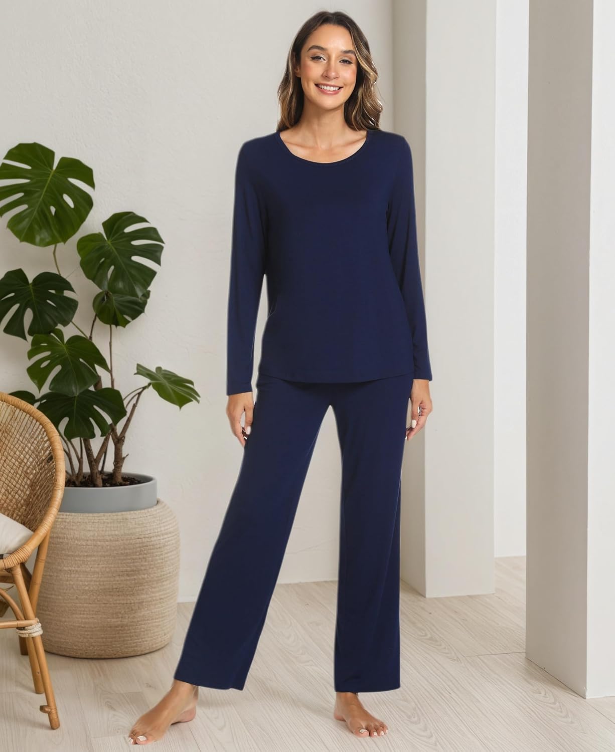 GYS Bamboo Viscose Womens Pajamas Set Long Sleeve Crew Neck Sleep Set - Image 6