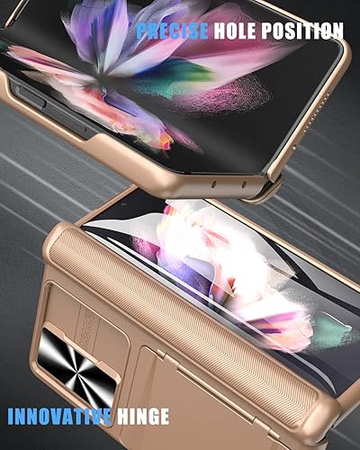 Vista 28 de Vihibii Funda para Samsung Galaxy Z Fold 3 5G con protacción de bisagra, soporte para tarjeta integrado, cubierta de cámara deslizante y protector