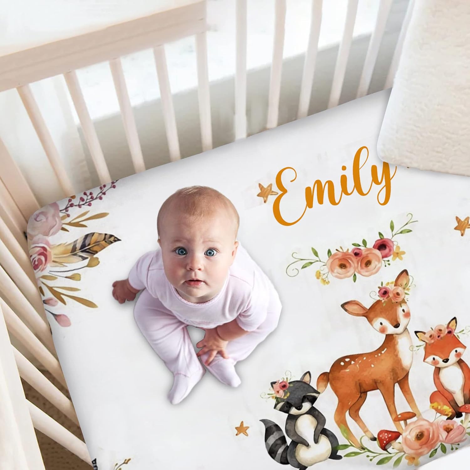 Personalized Unicorn Baby Crib Sheets for Baby Girls, Custom Fitted Crib Bedding Sheets with Name, Mini Crib Sheet, Pack and Play Sheets, Crib Mattress Sheets, Name Crib Sheets