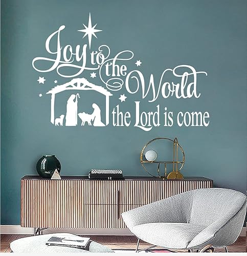 Joy to the World Wall Stickers Citas Navidad Belén escena vinilo pared calcomanía decoración de vacaciones LC015 (blanco)