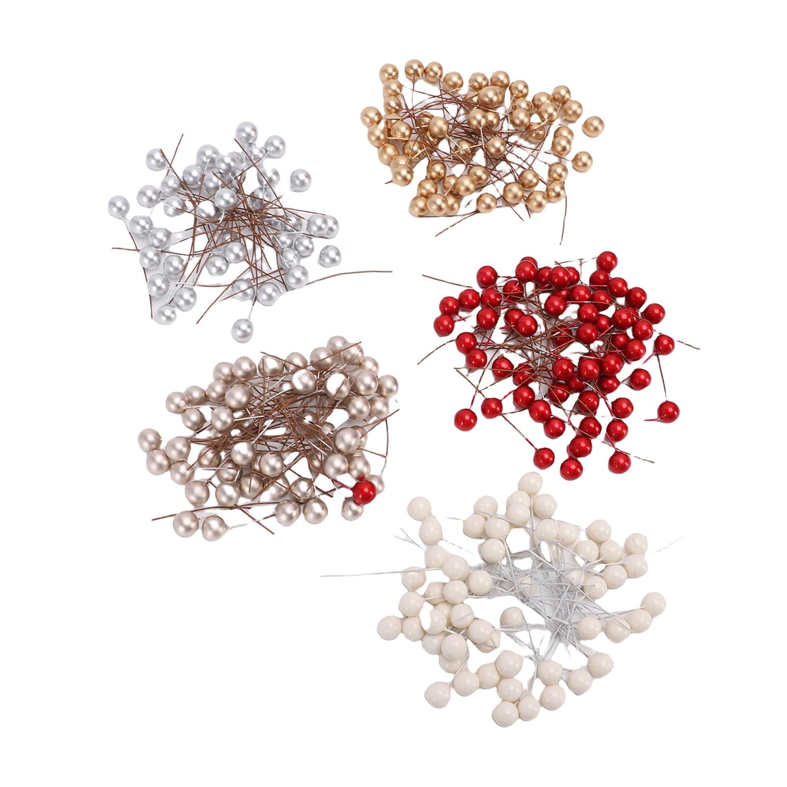 300PCS Artificial Berries for Crafts - 5 Color 10mm Simulated Berry Sprigs for Holiday Wreaths, Christmas Decor, and DIY Home Crafting