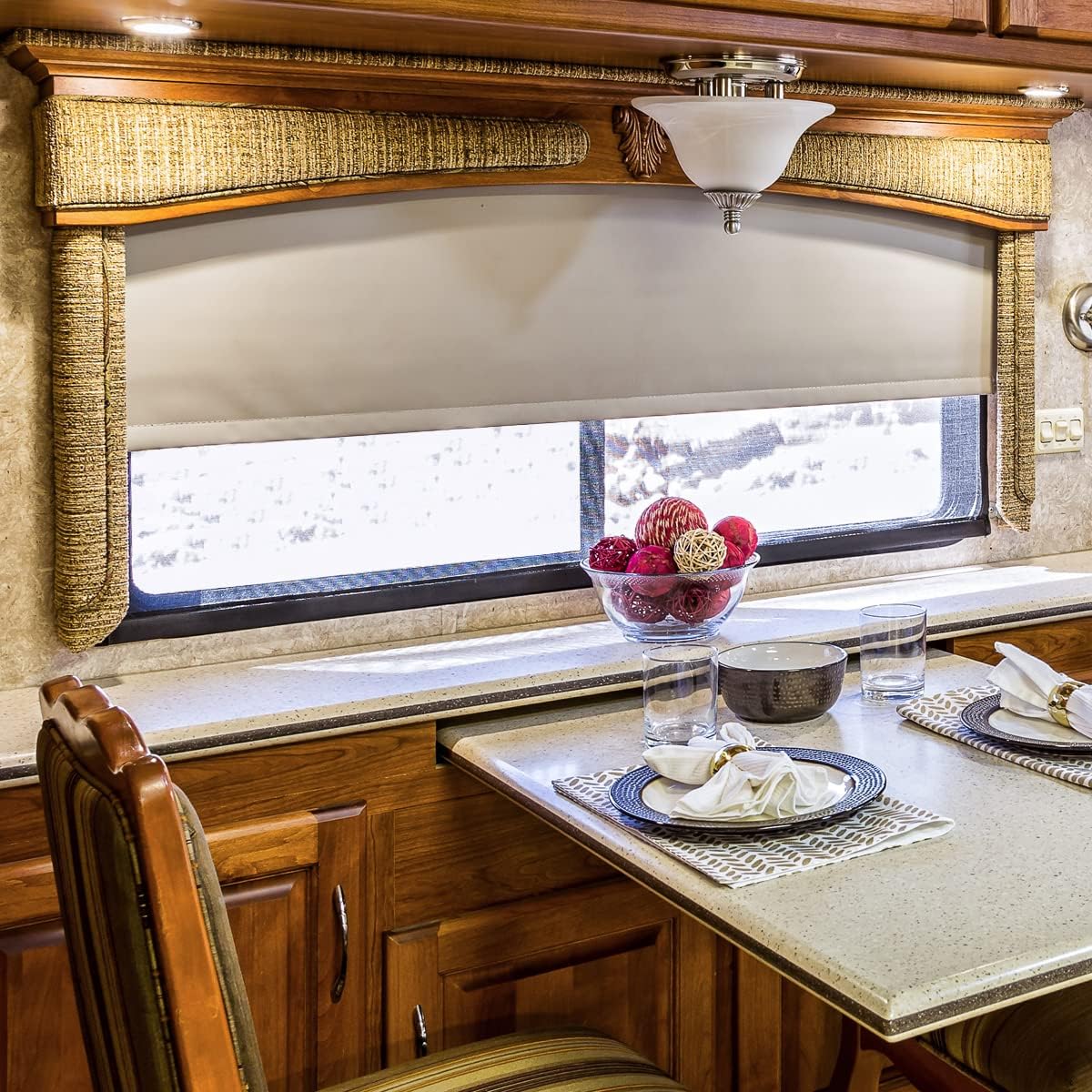 Shade Pro - Legacy Roller Shades - Nighttime Pull Down Blinds - Blackout Shade Blocks Light & Offers Complete Privacy at Night - Fits RV, Camper, or Motorhome - Khaki Fabric - 33" Drop