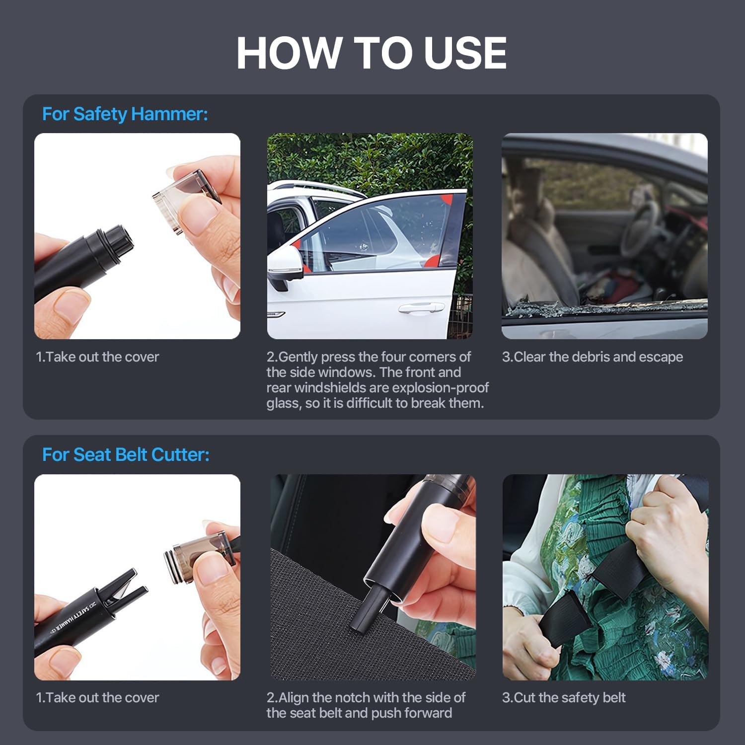 Safe Hammer Car Window Breaker, 2 in 1 Car Window Breaker and Seat Belt Cutter, Multifunctional Auto Glass Breaker, Car Hammer Seatbelt Cutter Emergency Escape Tool(4 Pack, Red)
