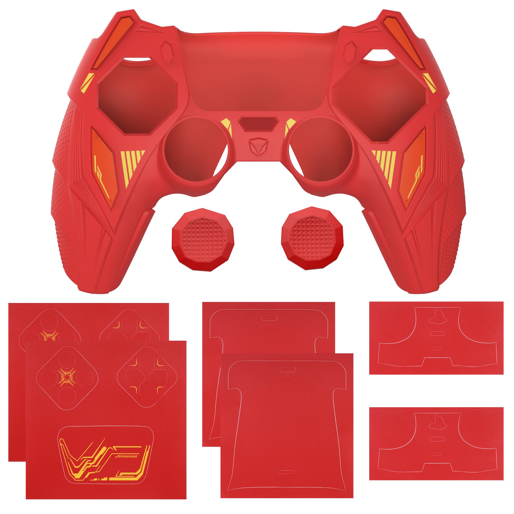 PlayVital Etui Silikonowe do ps5 Kontroler,Obudowa Grip do ps5 Akcesoria z Ochroną Joysticków & Naklejka,Osłona Kompatybilne ze Stacją Ładującą–Klasyczny Czerwony & Ceglasty Czerwony,Mecha Rhino
