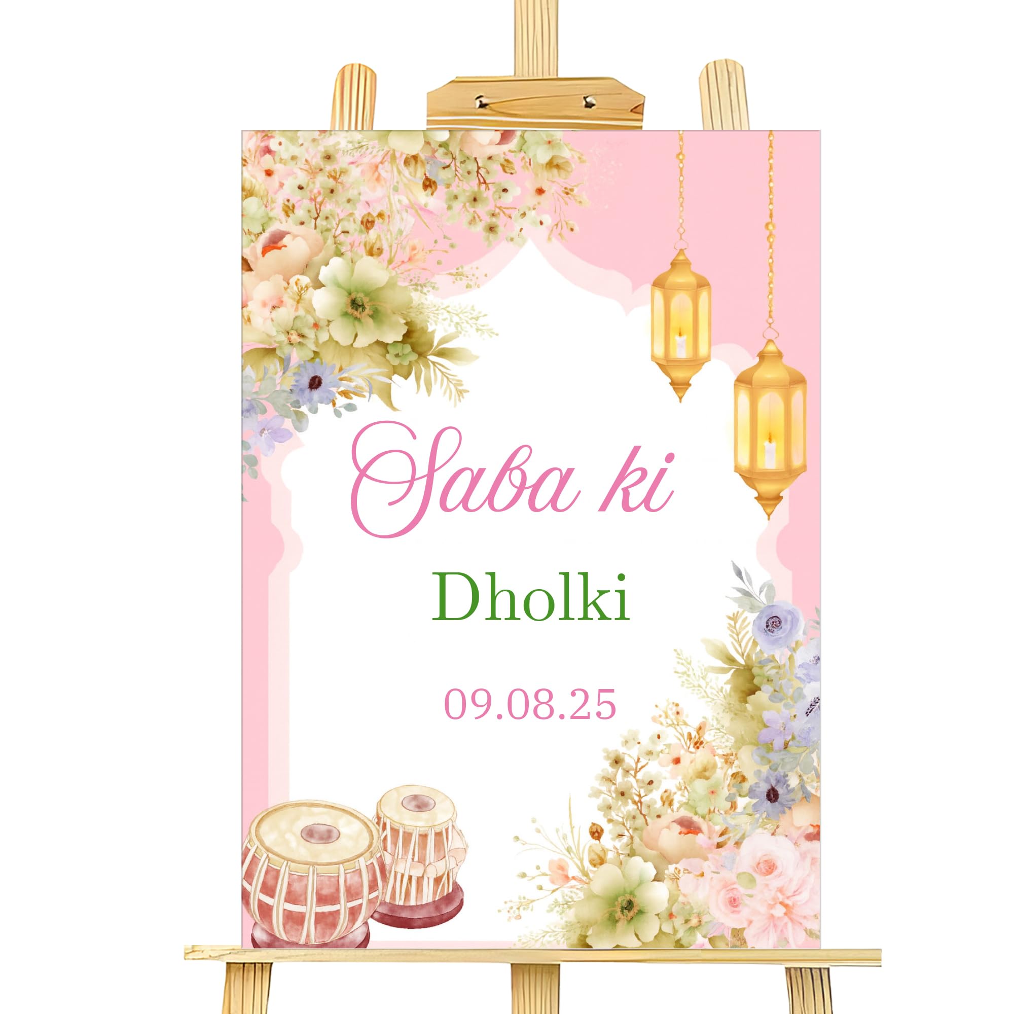 Personalised Dholki Welcome Entrance Sign Board Indian Wedding Party Decor for Sangeet, Dholak Night A1 Foamex Board (Design 4)