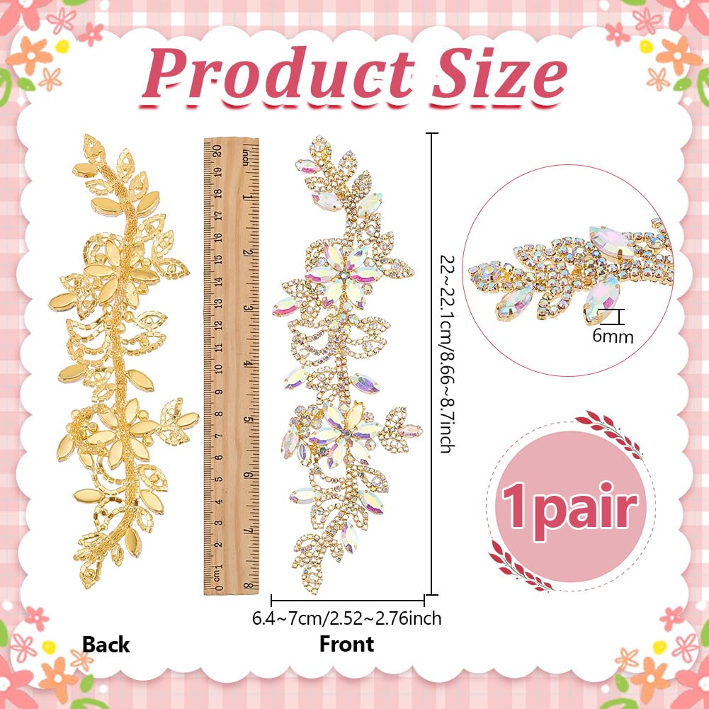 FINGERINSPIRE 1 Paio Toppe con Perline in Strass Toppe da Cucire con Strass in Cristallo AB, Dorati Fatti a Mano per Decorazioni di Abiti da Sposa, Accessori per Vestiti