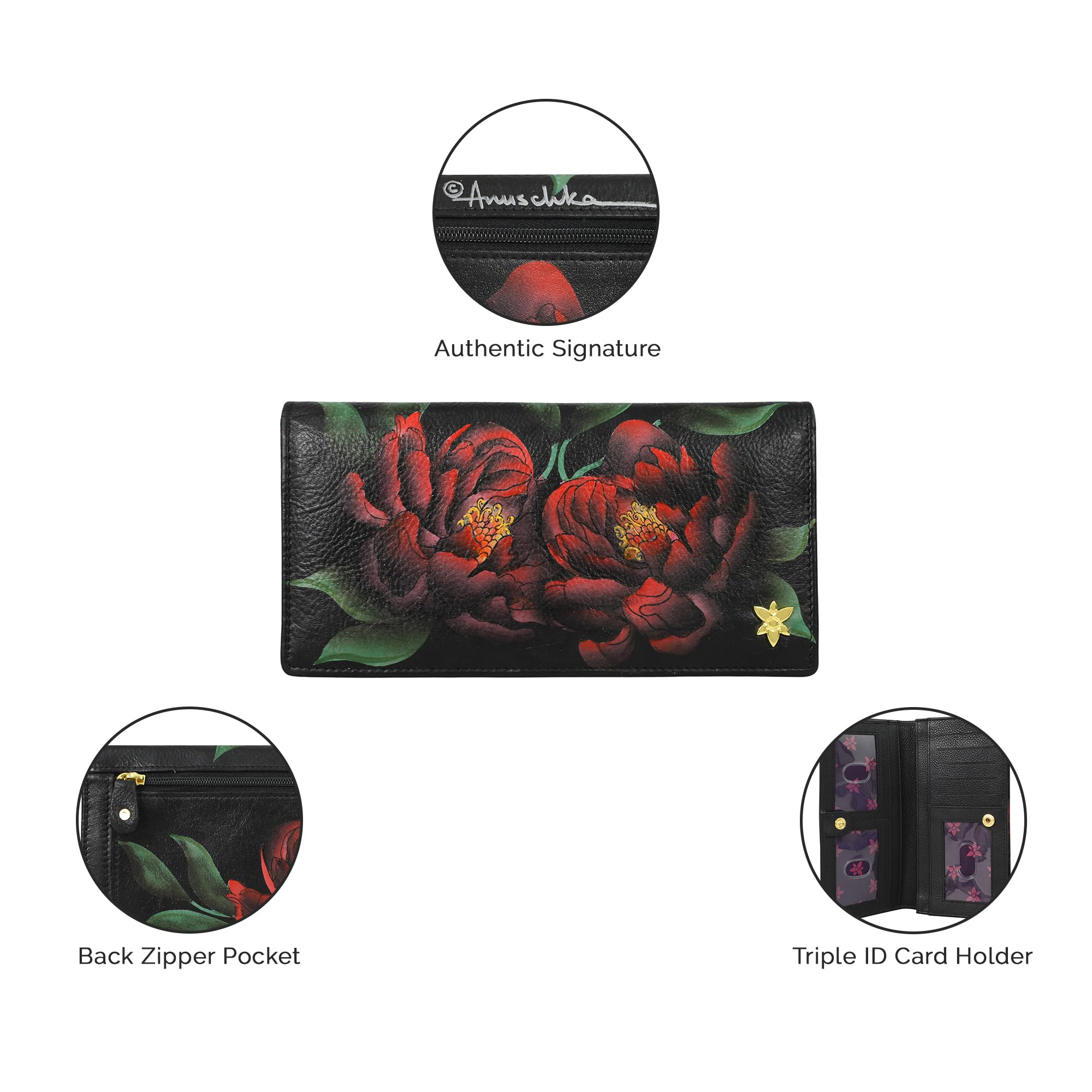 Anuschka Pochette da donna in vera pelle dipinta a mano con blocco RFID