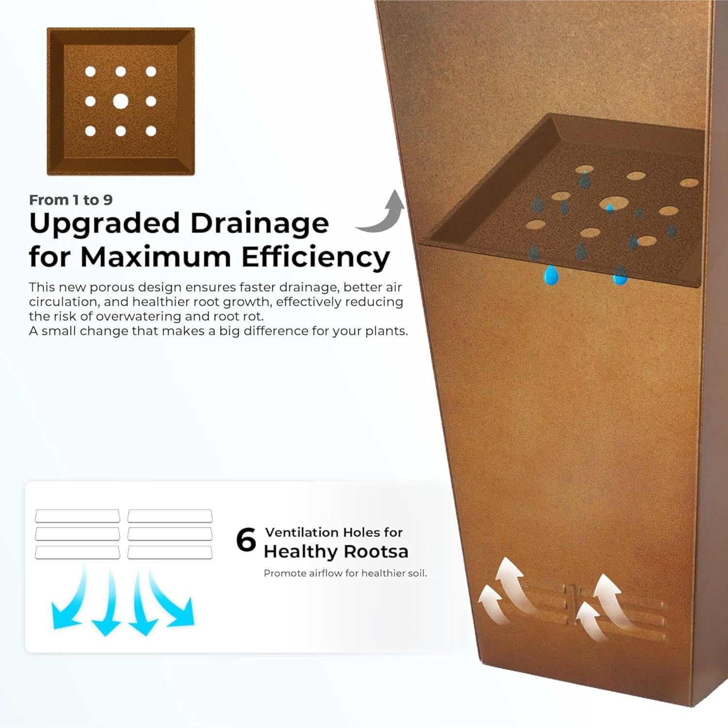 Worth 2 Pack 28" Tall Large Metal Planter, Tapered Steel Flower Pots with Insert Plate with Drain Holes & Air Vents for Indoor or Outdoor Use, Bronze