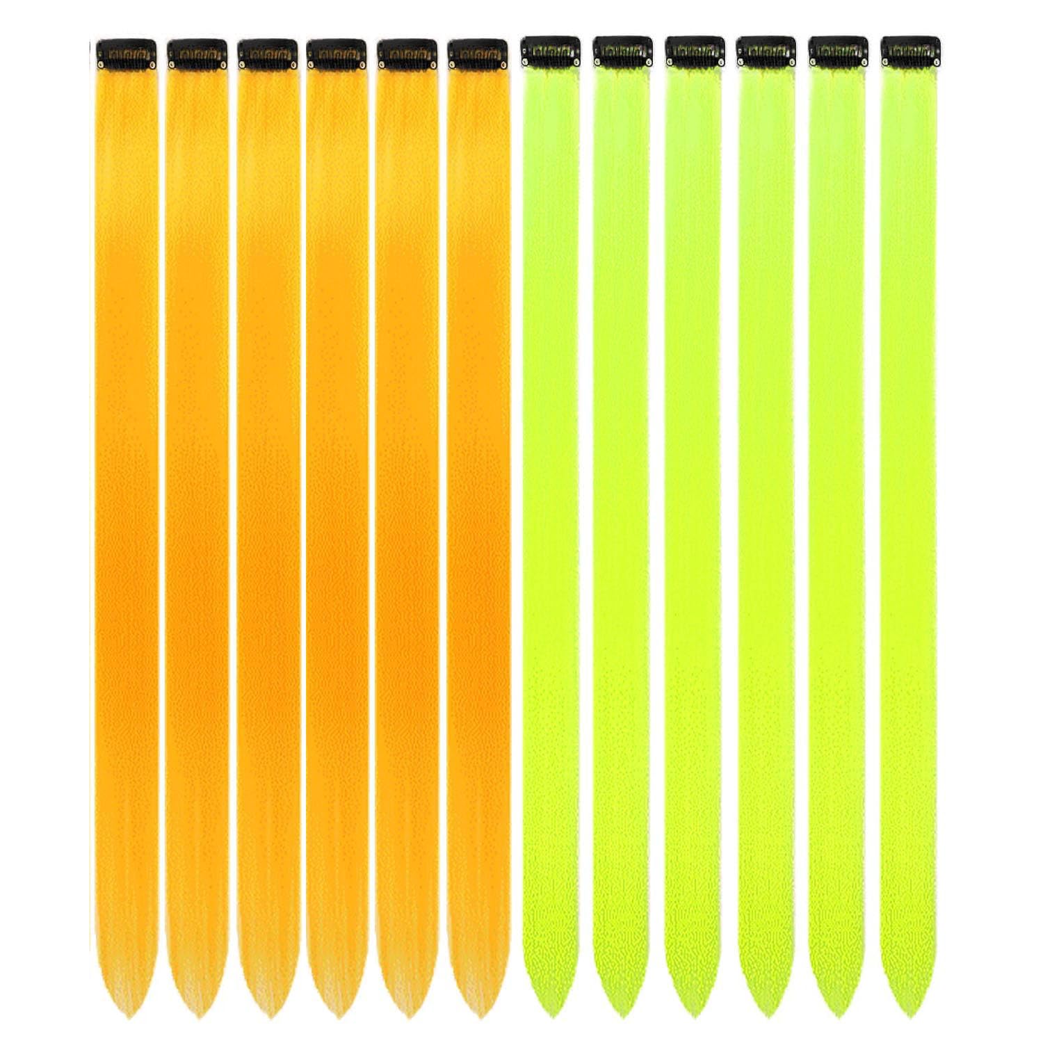 Colorful Straight Hair Extensions Clip in 21 Inch Rainbow Multi-Color Clip in Synthetic Long Hairpiece (Orange series-1)