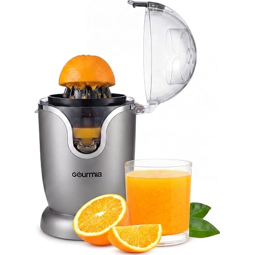 Gourmia Citrus Juicer - Automatic Juicer with 17 oz Capacity, One-Touch Operation, Universal Cone, Anti-Drip Spout, Dishwasher-Safe Accessories, Compact Quiet 60W Motor