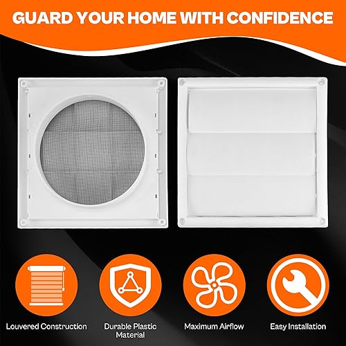 Miniatura 8 de Cubierta de ventilación de plástico de 4 pulgadas para secadora de casa con pantalla de protección de rejilla de plagas incorporada de aluminio,