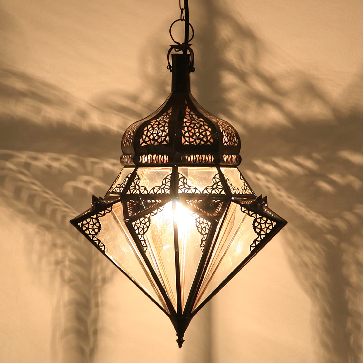 Casa Moro Orientalische Lampe JAWHARA Transparent aus Klar-Glas & Eisen handgefertigt | Kunsthandwerk aus Marrakesch | marokkanische Pendelleuchte wie aus 1001 Nacht | L1277